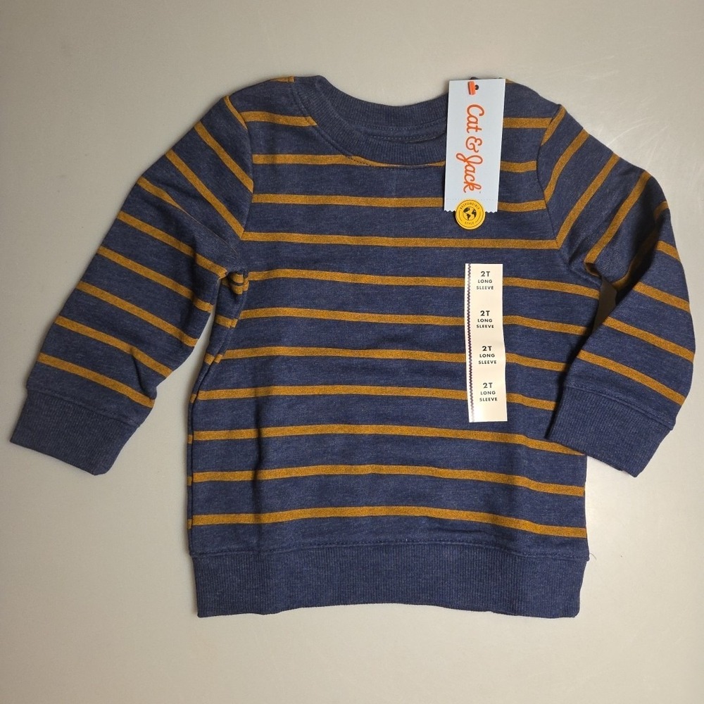 Cat & Jack 2T‎ Toddler Long Sleeve Blue Striped Crew Neck Sweatshirt NWT